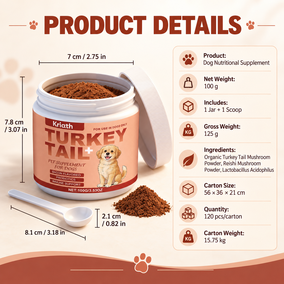 Kriath Turkey Tail Mushroom Powder for Dogs