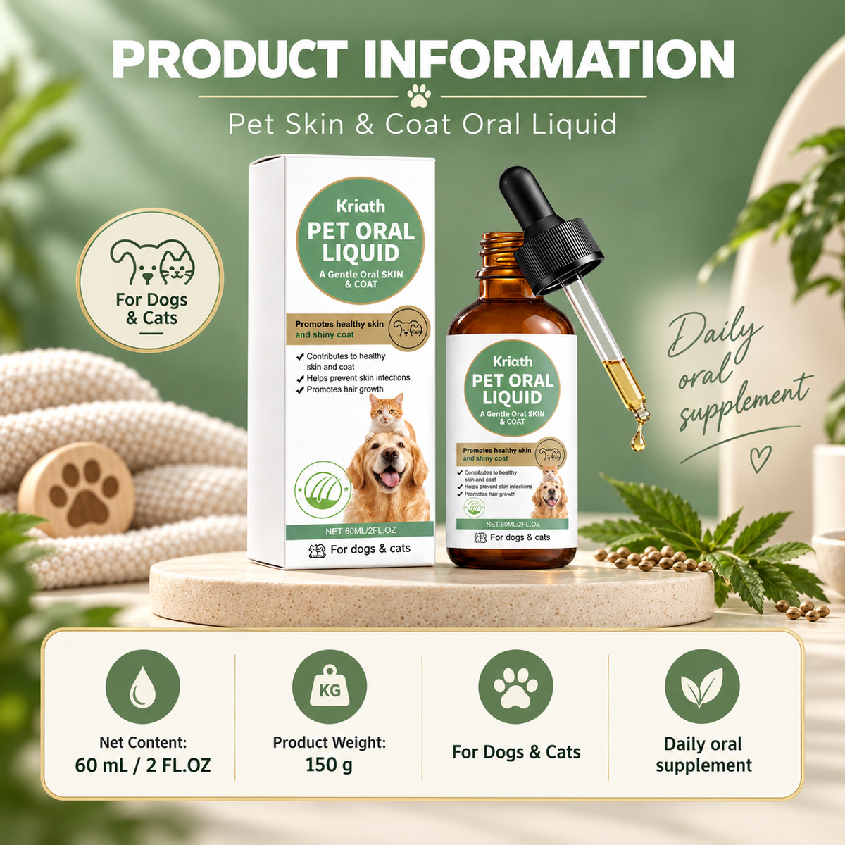 Kriath Pet Oral Liquid for Skin & Coat
