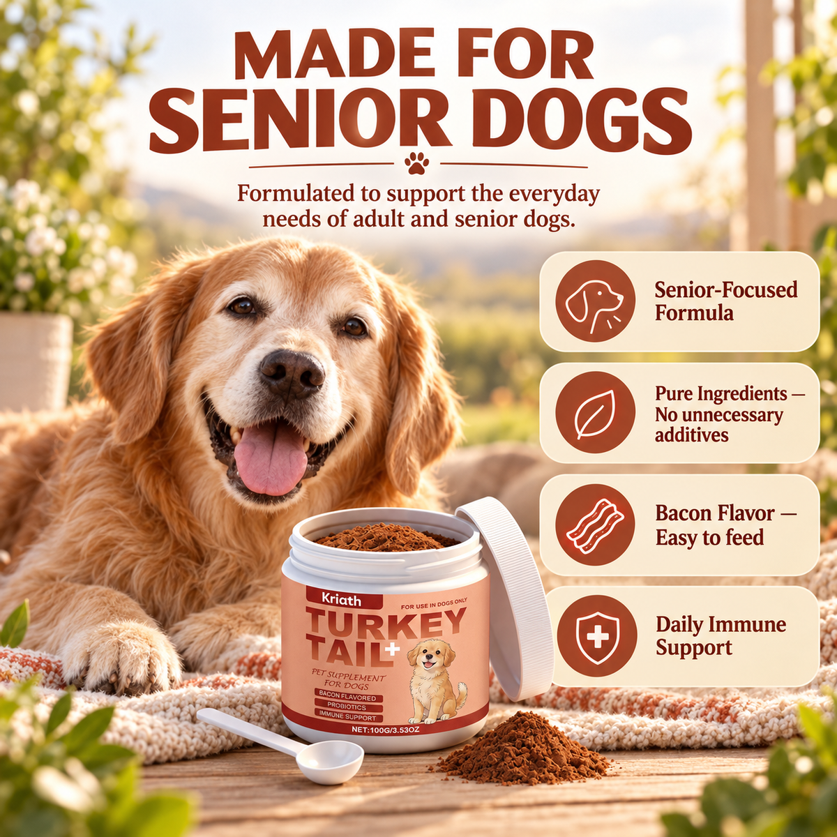 Kriath Turkey Tail Mushroom Powder for Dogs