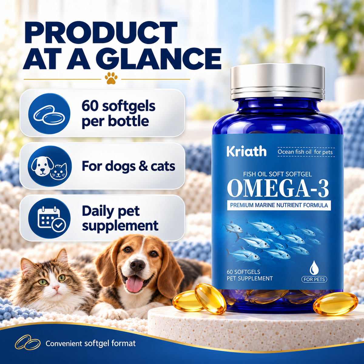 Omega-3 Fish Oil Softgels for Dogs & Cats